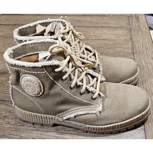 Vtg Y2K Boots Womens ChunkySz 9 Shoes Combat Military Lace Up Hip Hop Tan Canvas